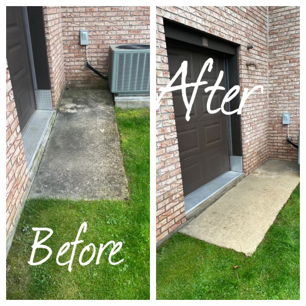 Before and after concrete walkway cleaning